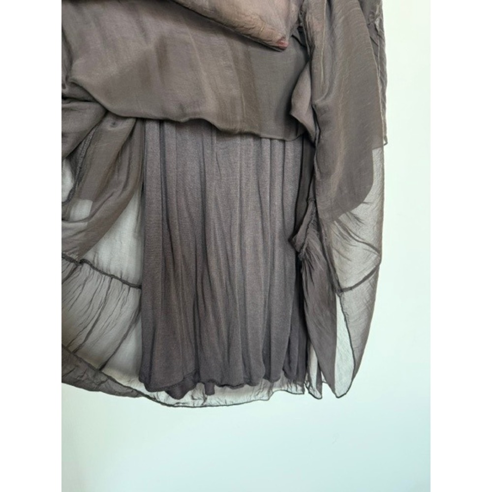 Chocolate Brown Silk Blend Boho Off Shoulder Flowy Dress | Peasant Mini | M/L - Picture 4 of 9